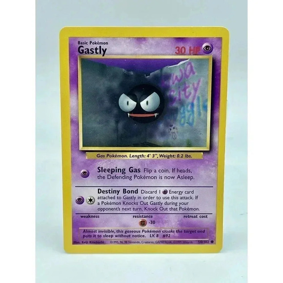 Gastly Base Set 50/102 Regular Common Pokémon TCG Non Holo Vintage 1999‎ LP - Picture 1 of 6